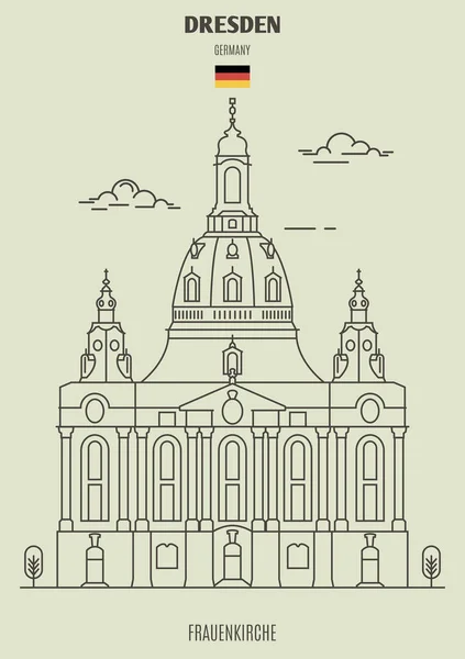 Frauenkirche Dresde Allemagne Icône Point Repère Dans Style Linéaire — Image vectorielle