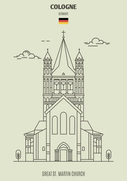ケルン ドイツの偉大な聖マーティン教会 直線的なスタイルのランドマーク アイコン — ストックベクタ