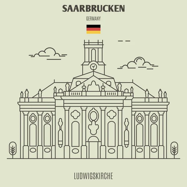 Ludwigskirche Saarbrucken Allemagne Icône Point Repère Dans Style Linéaire — Image vectorielle