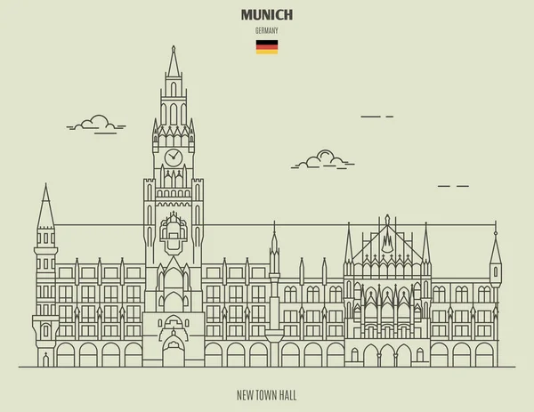 Nowy Ratusz Monachium Niemcy Gród Ikona Stylu Liniowe — Wektor stockowy