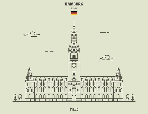 Rathaus Hamburg Germany Landmark Icon Linear Style — Stock Vector