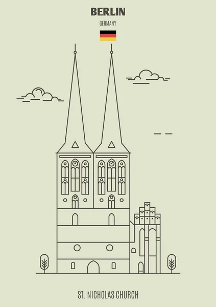 Iglesia San Nicolás Berlín Alemania Icono Hito Estilo Lineal — Archivo Imágenes Vectoriales