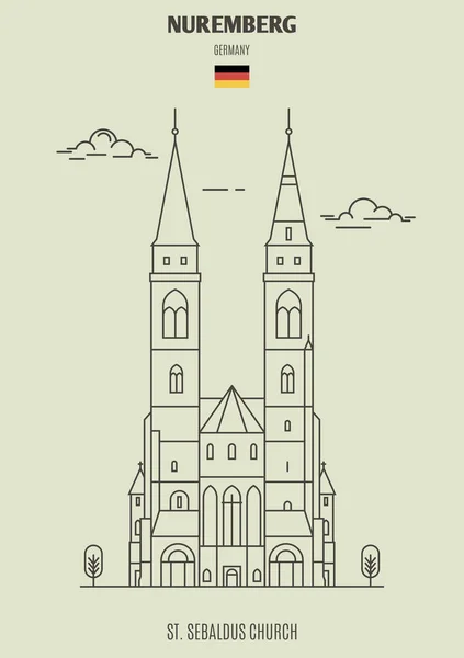 ドイツ ニュルンベルクの聖セバルドゥス教会 直線的なスタイルのランドマーク アイコン — ストックベクタ