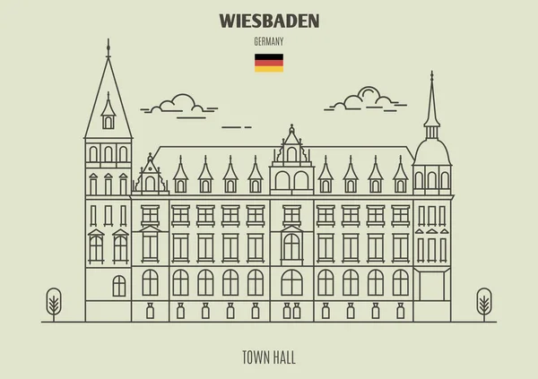 Radnice Wiesbaden Německo Orientační Bod Ikona Lineární Stylu — Stockový vektor