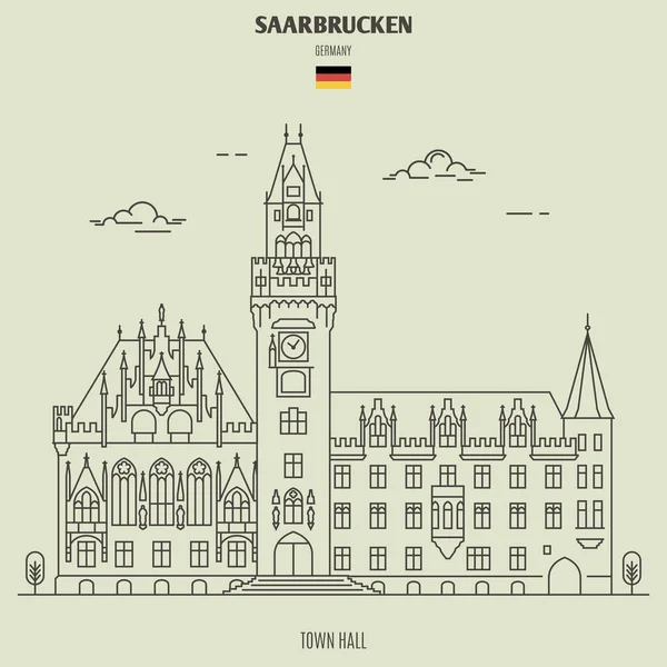 Radnice Saarbrücken Německo Orientační Bod Ikona Lineární Stylu — Stockový vektor