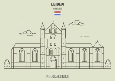 Leiden, Hollanda Pieterskerk kilise. Lineer tarzda işareti simgesi