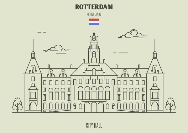 Ратуша Роттердаме Нидерланды Ориентир Линейном Стиле — стоковый вектор