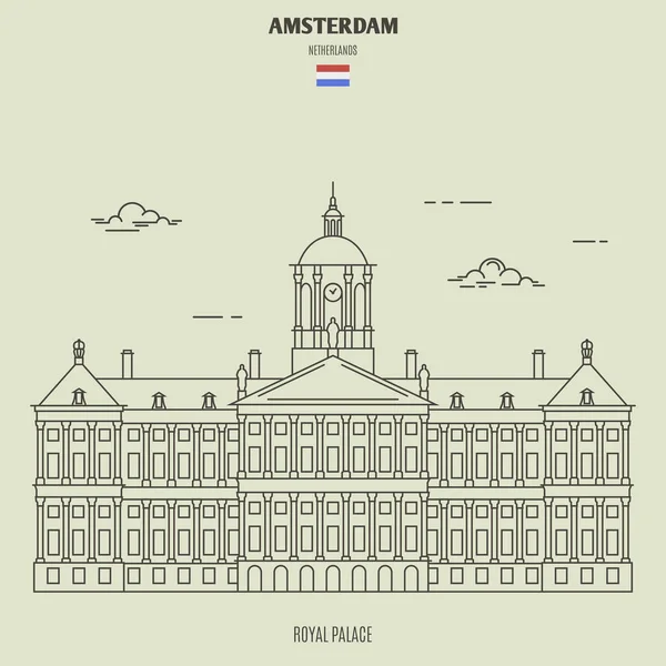 Královský Palác Amsterdam Nizozemsko Orientační Bod Ikona Lineární Stylu — Stockový vektor