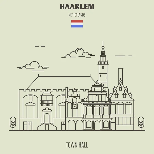 Városháza Haarlem Hollandia Landmark Ikon Lineáris Stílusban — Stock Vector