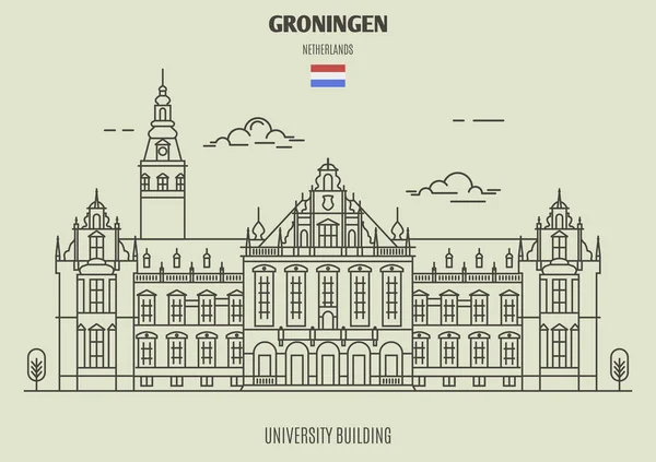 フローニンゲン オランダの大学建物 直線的なスタイルのランドマーク アイコン — ストックベクタ