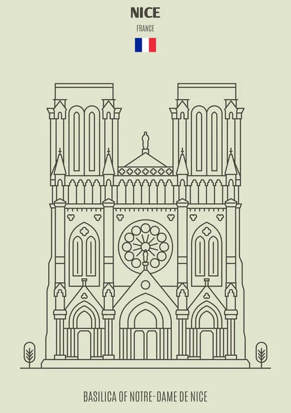 Basilica Notre Dame Nice Francia Icona Riferimento Stile Lineare — Vettoriale Stock