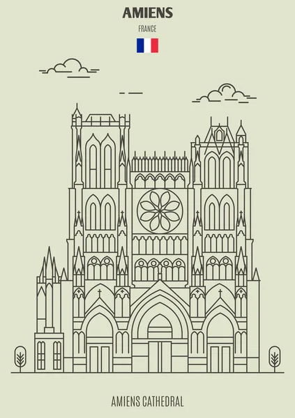 Amiens Katedrála Amiens Francie Orientační Bod Ikona Lineární Stylu — Stockový vektor