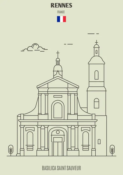 Basilica Saint Sauveur Rennes Francia Icona Riferimento Stile Lineare — Vettoriale Stock