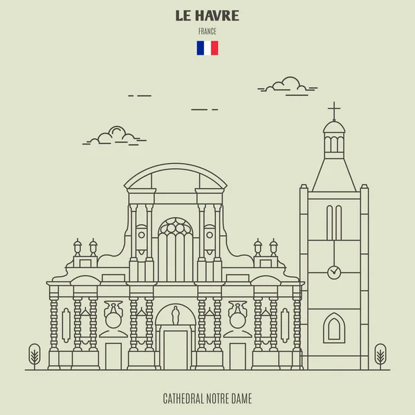 Cattedrale Notre Dame Havre Francia Icona Riferimento Stile Lineare — Vettoriale Stock