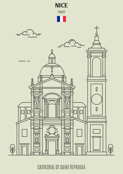 Cattedrale Santa Reparata Nizza Francia Icona Riferimento Stile Lineare — Vettoriale Stock