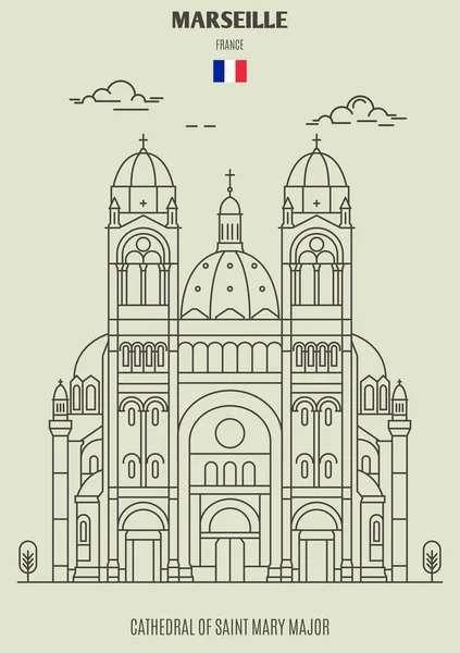 Katedrála Saint Mary Major Marseille Francie Orientační Bod Ikona Lineární — Stockový vektor