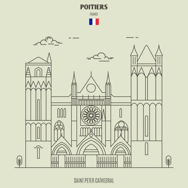 Saint Peter Cathedral Poitiers Frankrijk Landmark Pictogram Lineaire Stijl — Stockvector