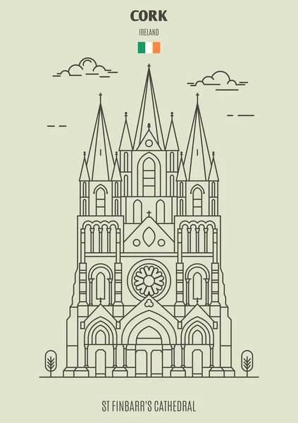 アイルランドのコークに聖フィンバー大聖堂 直線的なスタイルのランドマーク アイコン — ストックベクタ