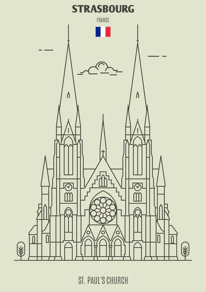 Сент Пол Церкви Страсбург Франція Орієнтир Значок Лінійному Стилі — стоковий вектор
