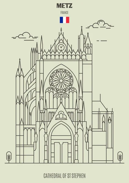 Katedrála Svatého Štěpána Metz Francie Orientační Bod Ikona Lineární Stylu — Stockový vektor