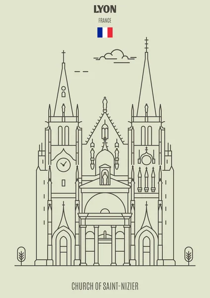 Chiesa Saint Nizier Lione Francia Icona Riferimento Stile Lineare — Vettoriale Stock