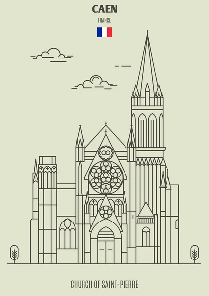 Igreja Saint Pierre Caen França Ícone Referência Estilo Linear — Vetor de Stock