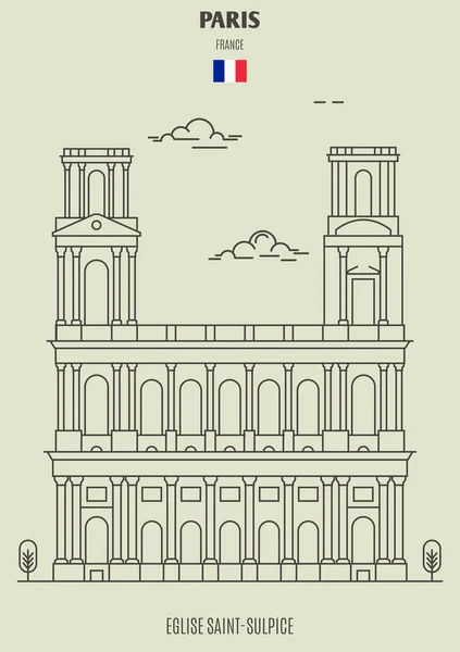 Eglise Saint Sulpice Parigi Francia Icona Riferimento Stile Lineare — Vettoriale Stock