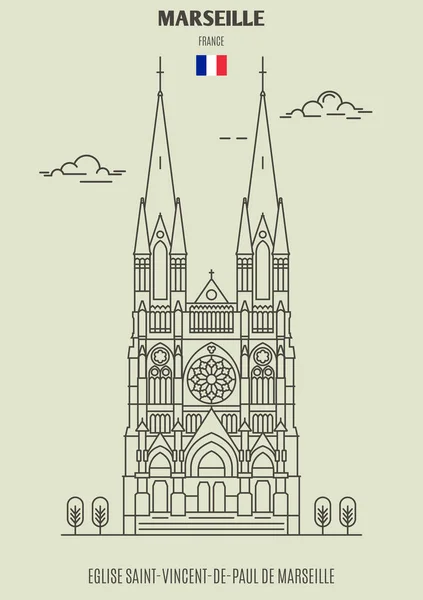 Eglise Saint Vincent Paul Marselha França Ícone Referência Estilo Linear —  Vetores de Stock