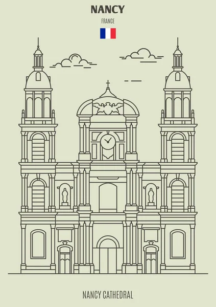 Catedral Nancy Nancy Francia Icono Hito Estilo Lineal — Vector de stock