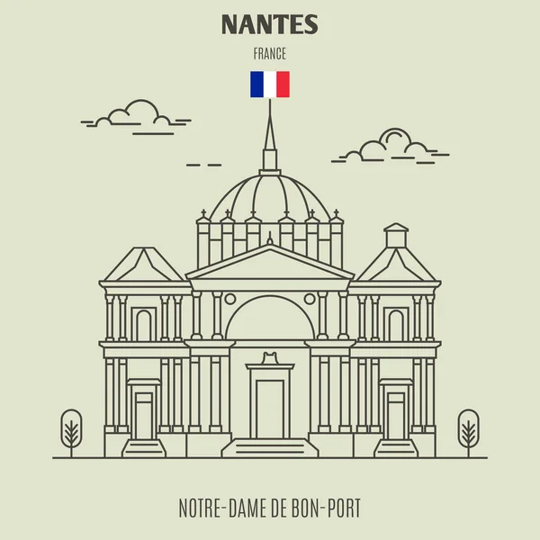 法国南特的本港巴黎圣母院 线性样式的地标图标 — 图库矢量图片