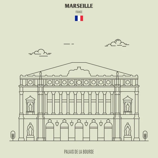 Palais Bourse Marsiglia Francia Icona Riferimento Stile Lineare — Vettoriale Stock