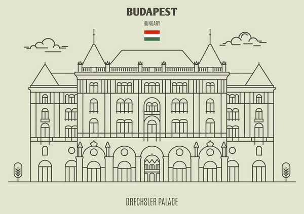 ブダペスト、ハンガリーの Drexhsler 宮殿。ランドマーク アイコン — ストックベクタ