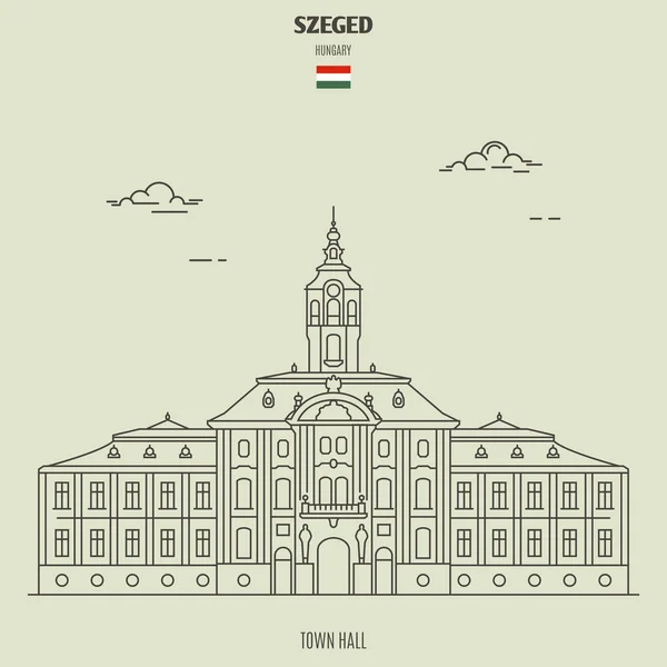 Hôtel de ville à Szeged, Hongrie. icône point de repère — Image vectorielle