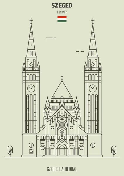 Votive Church in Szeged, Hungary. Landmark icon — Stock Vector