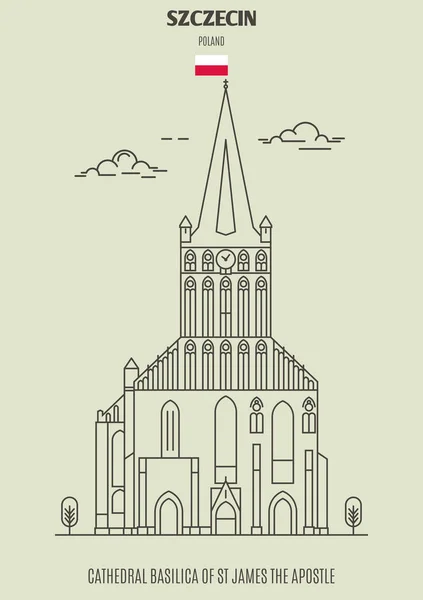 Cathédrale Basilique Saint-Jacques-Apôtre à Szczecin, Pologne . — Image vectorielle
