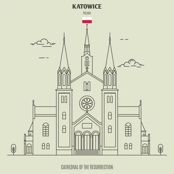 Cathedral of the Resurrection in Katowice, Poland. Landmark icon — Stock Vector