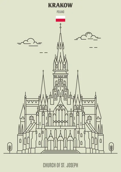 Iglesia de San José en Cracovia, Polonia. Icono hito — Vector de stock