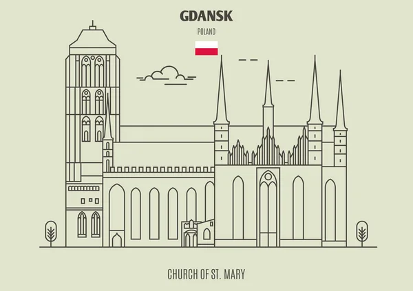 Kostel Panny Marie v Gdaňsku, Polsko. Orientační bod ikona — Stockový vektor