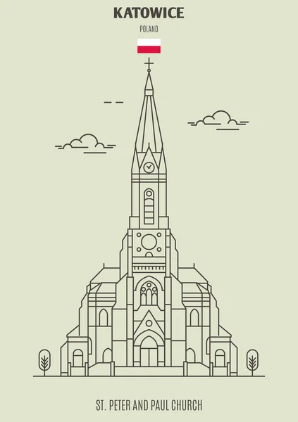 カトヴィツェ、ポーランドの聖ピーターおよびポールの教会。ランドマーク アイコン — ストックベクタ