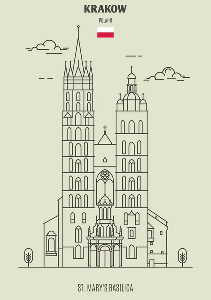 St Mary's Basilica Krakow, Polonya. İşareti simgesi — Stok Vektör