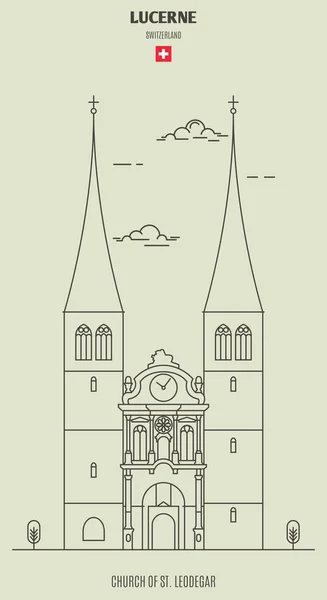Eglise de St. Leodegar à Lucerne, Suisse. icône point de repère — Image vectorielle