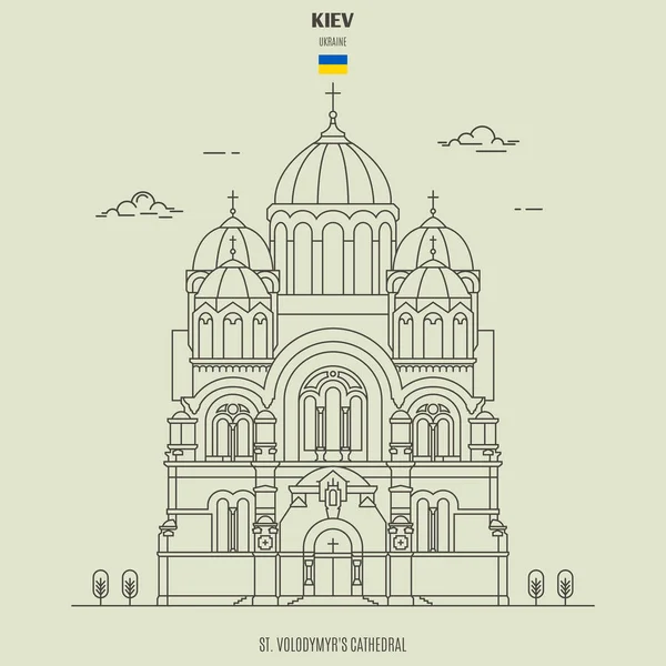 Catedral de San Volodymyr en Kiev, Ucrania. Icono hito — Vector de stock