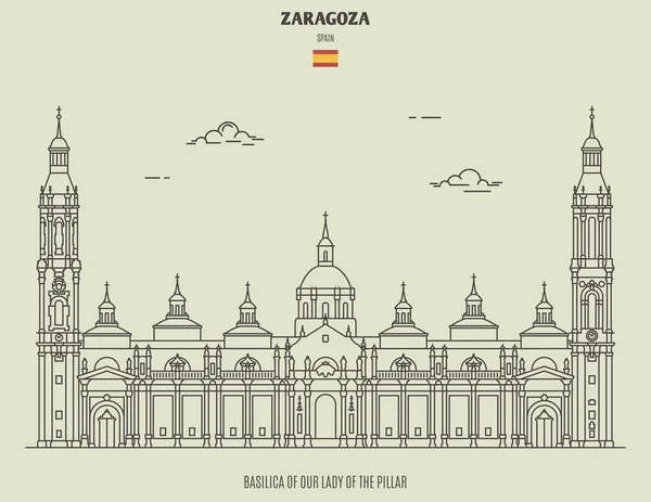 Basilica of Our Lady of the Pillar in Zaragoza, Spain. Landmark — Stock Vector