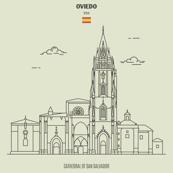 San Salvadori katedrális, Oviedo, Spanyolország. Mérföldkő ikon — Stock Vector