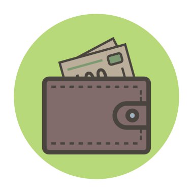 İçinde banknotlar olan cüzdan. Tasarım için vektör düz biçimi