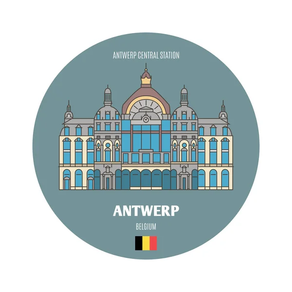 Antverpy Belgie Architektonické Symboly Evropských Měst Barevný Vektor — Stockový vektor