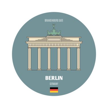 Almanya, Berlin 'deki Brandenburg Kapısı. Avrupa şehirlerinin mimari sembolleri. Renkli vektör 
