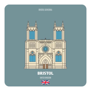 Bristol, İngiltere 'deki Bristol Katedrali. Avrupa şehirlerinin mimari sembolleri. Renkli vektör 