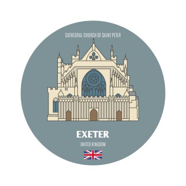 İngiltere, Exeter 'deki Saint Peter Katedrali. Avrupa şehirlerinin mimari sembolleri. Renkli vektör 