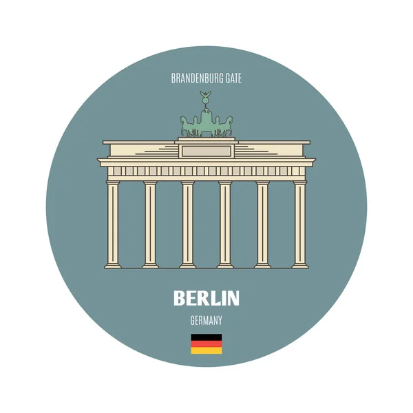 Brandenburger Tor Berlijn Duitsland Architectonische Symbolen Van Europese Steden Kleurrijke — Stockvector